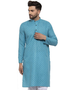 Blue Cotton Printed Kurta