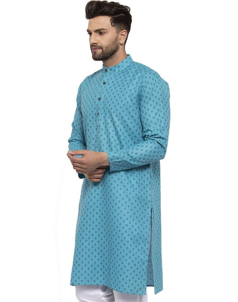 Blue Cotton Printed Kurta