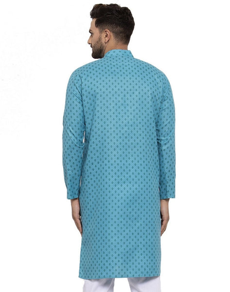 Blue Cotton Printed Kurta