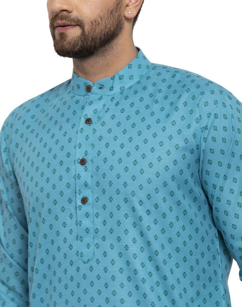 Blue Cotton Printed Kurta