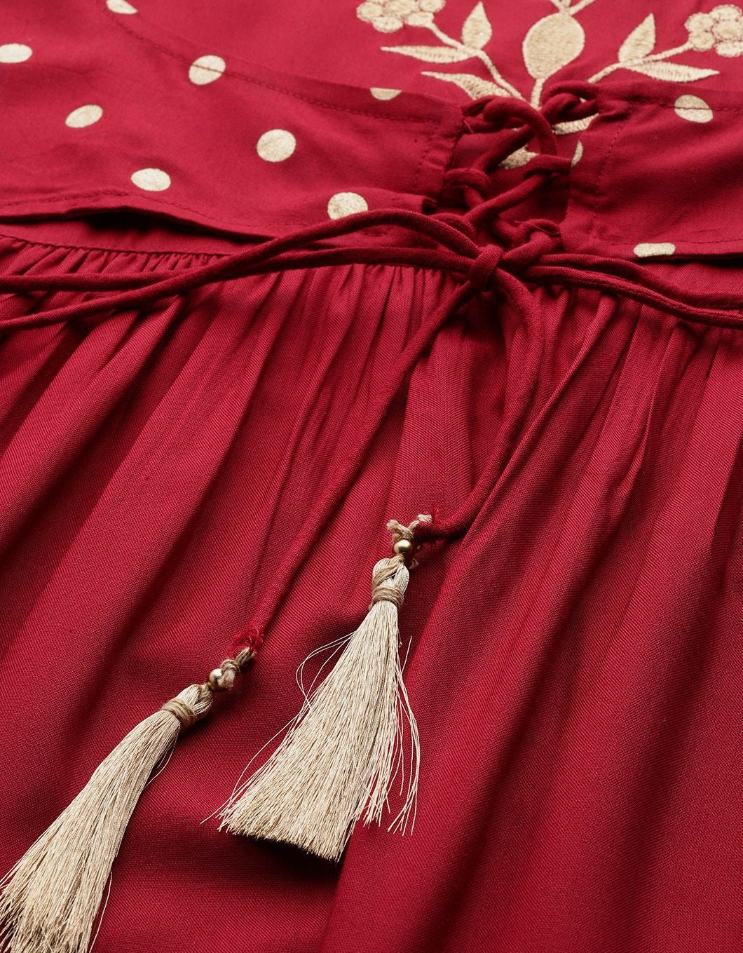 Maroon Zari Embroided Liva Dress
