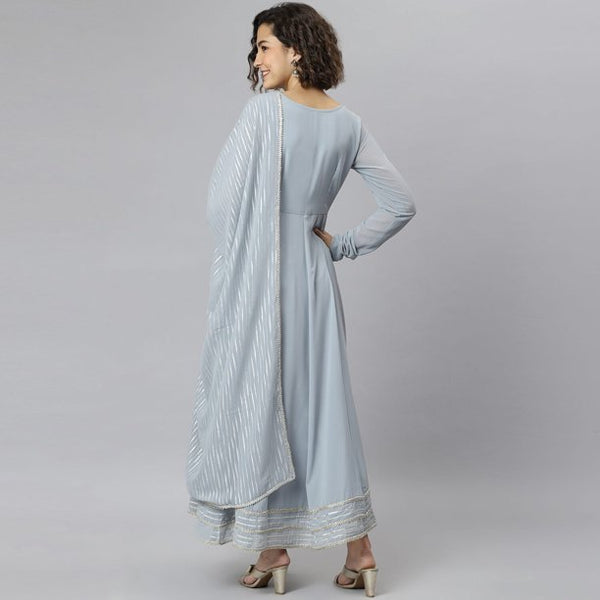 Grey Poly Georgette Anarkali Dress