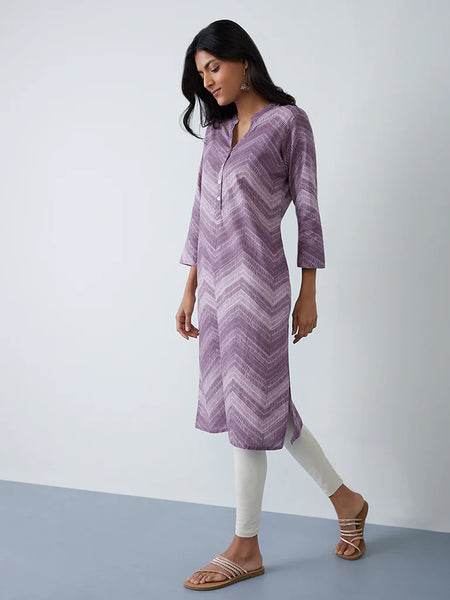 Purple Printed Cotton Kurta