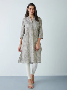 Grey Floral Cotton Kurta