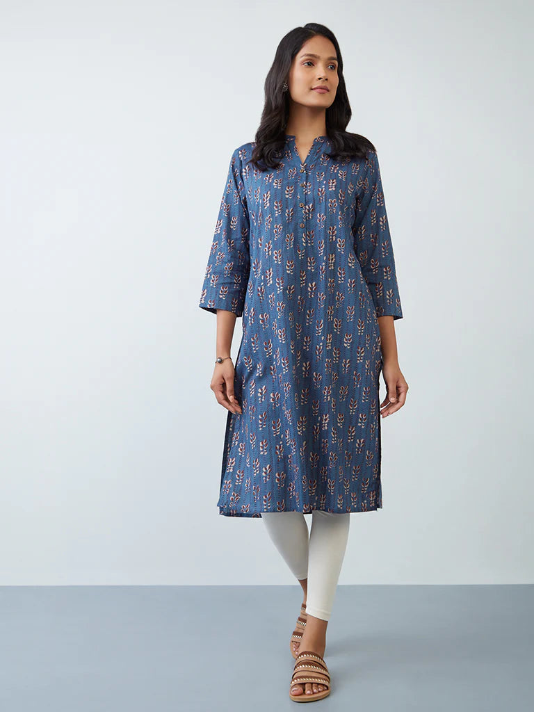 Indigo Abstract Cotton Kurta