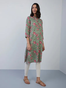 Green Floral Cotton Kurta