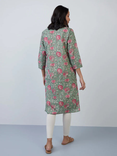 Green Floral Cotton Kurta