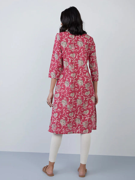 Pink Floral Printed Cotton Kurta