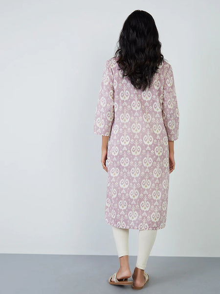 Lilac Ikat Printed Cotton Kurta