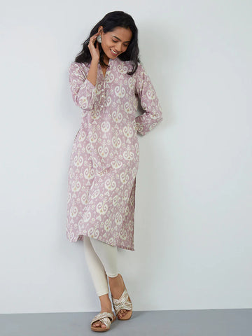 Lilac Ikat Printed Cotton Kurta