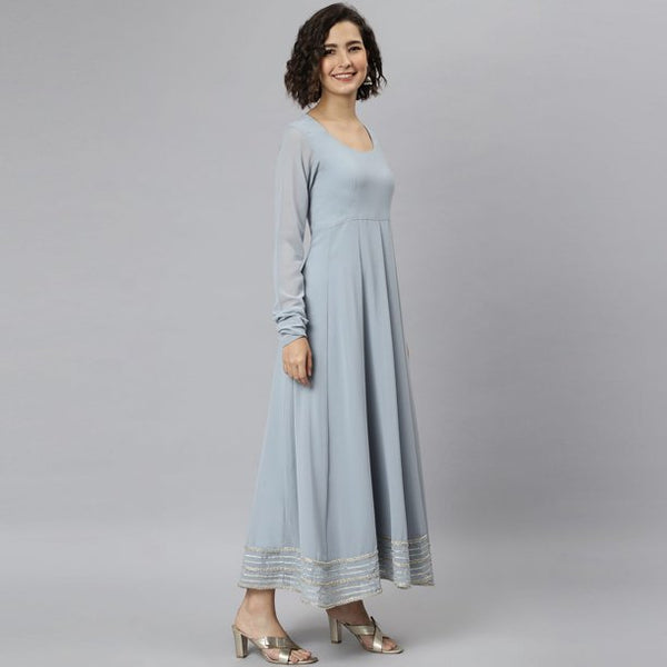 Grey Poly Georgette Anarkali Dress