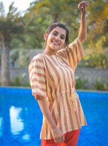 Yellow Cotton Kaftan Printed Sleepwear Set