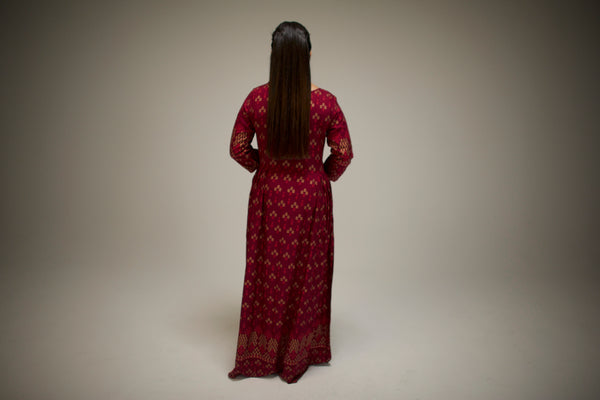 Burgundy Ethnic Motifs Maxi Dress