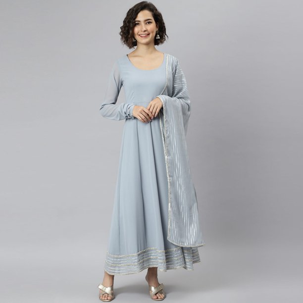 Grey Poly Georgette Anarkali Dress