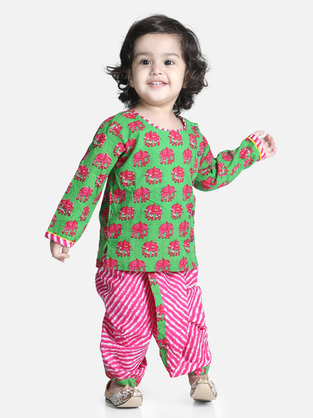 Green Hathi Print Infant Cotton Dhoti