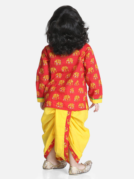 Red Hathi Print Infant Cotton Dhoti