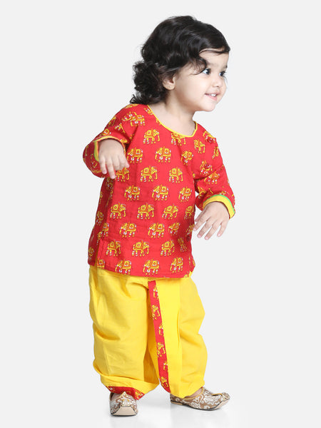 Red Hathi Print Infant Cotton Dhoti