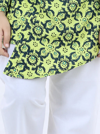 Lime Yellow Printed Kurta Set
