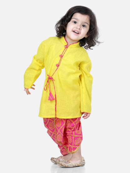 Yellow Cotton Kurta Dhoti Set