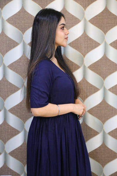 Navy Blue Flared Ethnic Dress