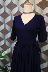 Navy Blue Flared Ethnic Dress