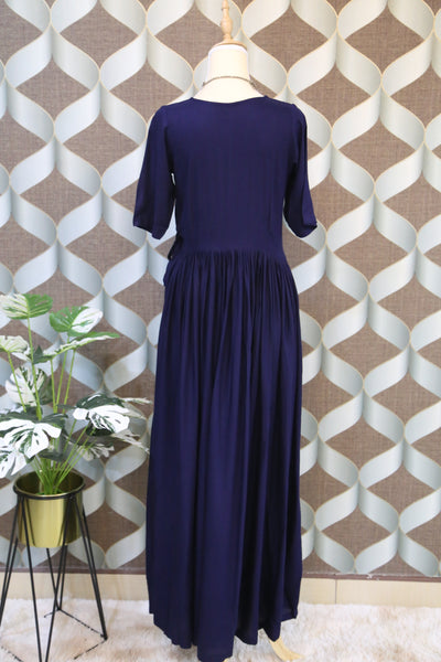 Navy Blue Flared Ethnic Dress