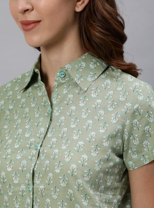 Mint Green Ethnic Print Cotton Loungewear Set