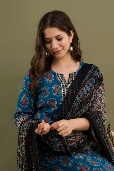 Blue Jaipur Cotton Suit Set