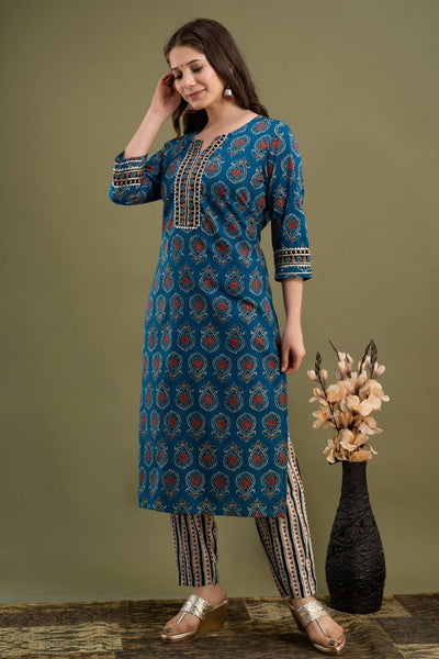 Blue Jaipur Cotton Suit Set