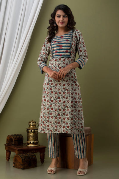 Cream Jaipur Cotton Suit Set