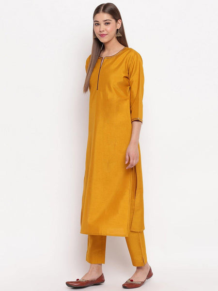 Mustard Poly Silk Suit Set