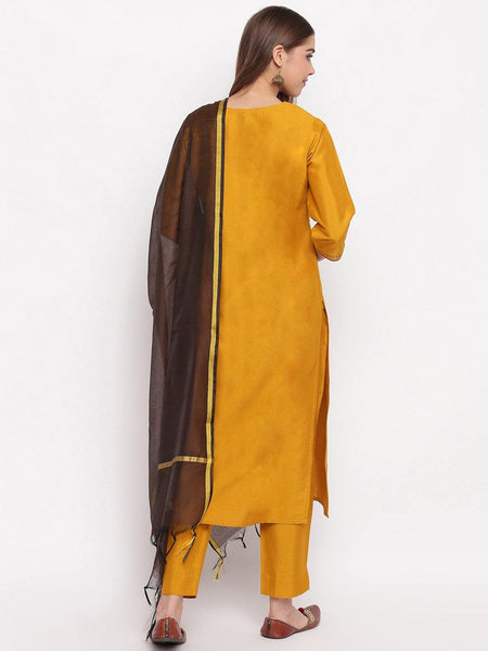 Mustard Poly Silk Suit Set