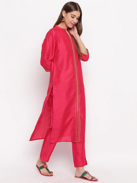 Fushia Pink Poly Silk Suit Set