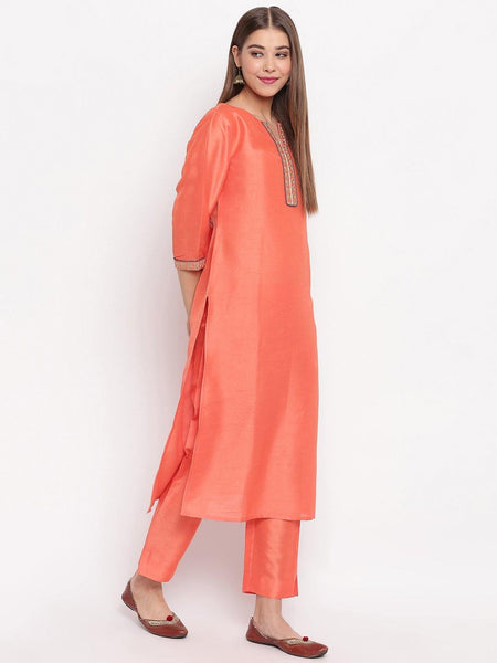 Peach Poly Silk Suit Set