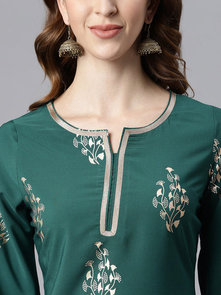 Teal Green Poly Crepe Kurti With Sharara