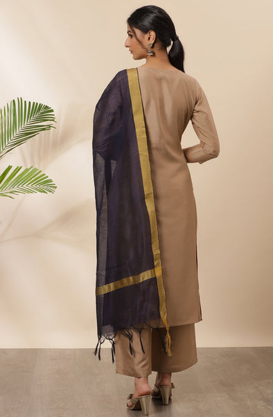 Golden Beige Poly Silk Suit Set