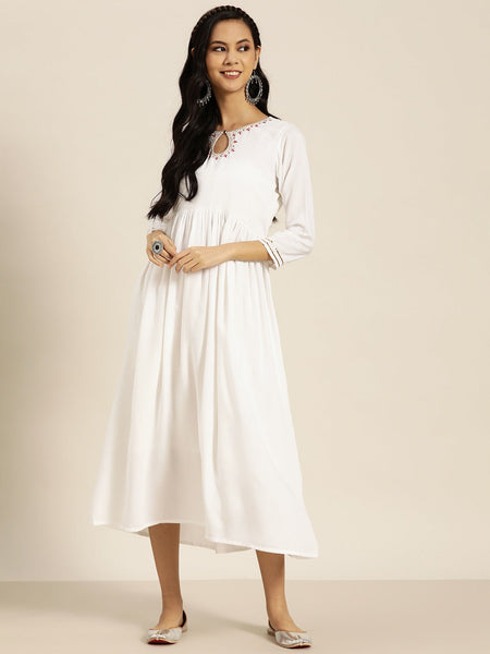 White Zari Embroidered Dress