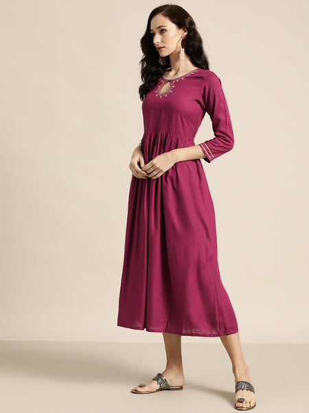 Burgundy Zari Embroidered Dress