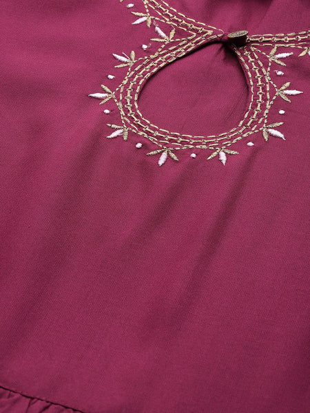 Burgundy Zari Embroidered Dress