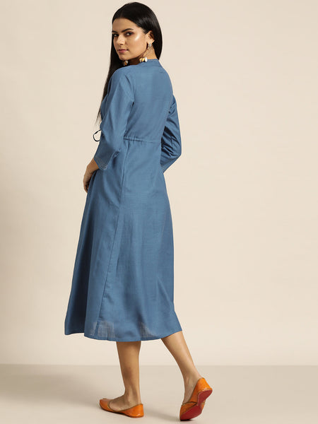 Casual Blue Drawstring Dress