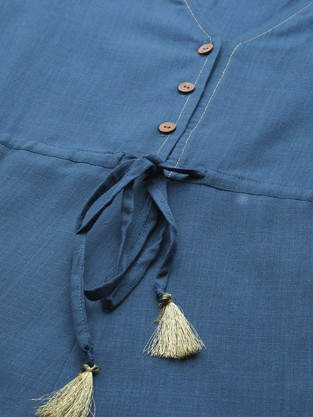 Casual Blue Drawstring Dress