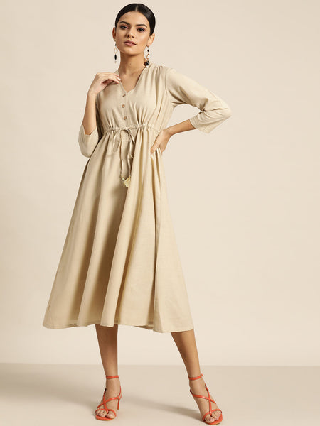 Casual Beige Drawstring Dress