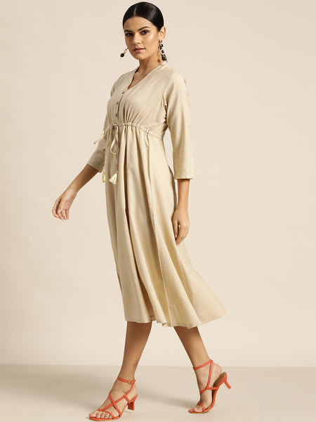 Casual Beige Drawstring Dress