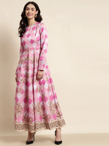 Pink Mughal Floral Anarkali Dress