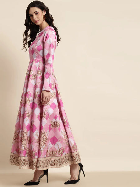 Pink Mughal Floral Anarkali Dress