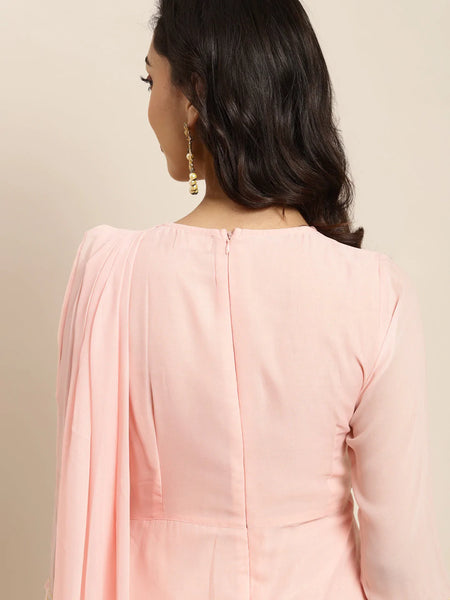 Peach Pink Embroidered Belt Dupatta Dress