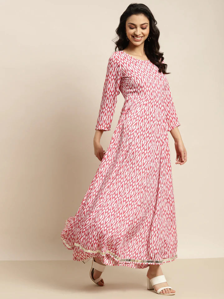 Red Ikat Anarkali Dress