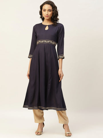 Navy Embroidered Waist Anarkali Kurta