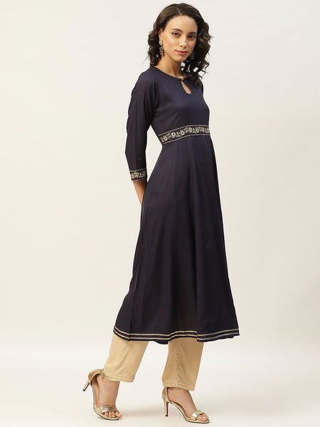 Navy Embroidered Waist Anarkali Kurta