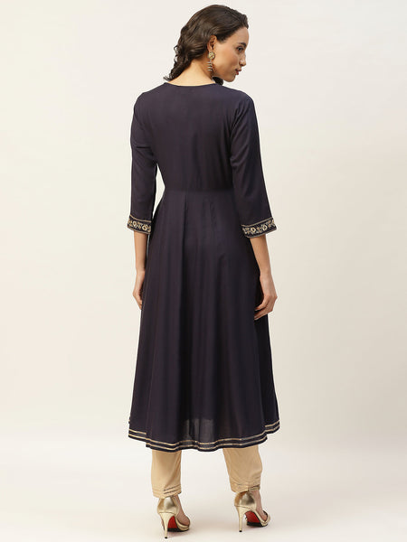 Navy Embroidered Waist Anarkali Kurta